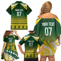 Cook Islands Rugby Custom Family Matching Off Shoulder Short Dress and Hawaiian Shirt Kuki Avaiki - Polynesian Pride