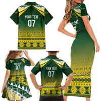 Cook Islands Rugby Custom Family Matching Short Sleeve Bodycon Dress and Hawaiian Shirt Kuki Avaiki - Polynesian Pride