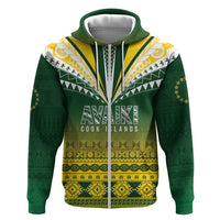 Cook Islands Rugby Custom Hoodie Kuki Avaiki LT7 Zip Hoodie Yellow Green - Polynesian Pride