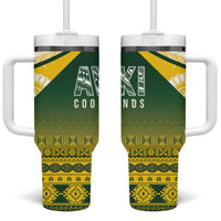 Cook Islands Rugby Tumbler With Handle Kuki Avaiki LT7 One Size: 40 oz Yellow Green - Polynesian Pride