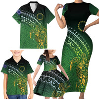 Cook Islands Rugby Kuki Avaiki Family Matching Short Sleeve Bodycon Dress and Hawaiian Shirt Tribal Turtle - Polynesian Pride