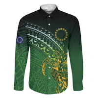 Cook Islands Rugby Kuki Avaiki Family Matching Tank Maxi Dress and Hawaiian Shirt Tribal Turtle LT7 Dad's Shirt - Long Sleeve Dark Green - Polynesian Pride