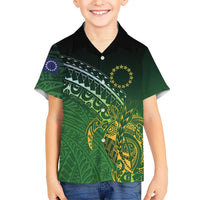 Cook Islands Rugby Kuki Avaiki Family Matching Tank Maxi Dress and Hawaiian Shirt Tribal Turtle LT7 Son's Shirt Dark Green - Polynesian Pride