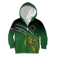 Cook Islands Rugby Kuki Avaiki Kid Hoodie Tribal Turtle LT7 Zip Hoodie Dark Green - Polynesian Pride