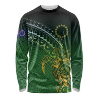 Cook Islands Rugby Kuki Avaiki Long Sleeve Shirt Tribal Turtle LT7 Unisex Dark Green - Polynesian Pride