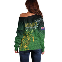 Cook Islands Rugby Kuki Avaiki Off Shoulder Sweater Tribal Turtle LT7 - Polynesian Pride