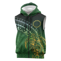 Cook Islands Rugby Kuki Avaiki Sleeveless Zip Hoodie Tribal Turtle LT7 Dark Green - Polynesian Pride