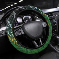 Cook Islands Rugby Kuki Avaiki Steering Wheel Cover Tribal Turtle LT7 Universal Fit Dark Green - Polynesian Pride