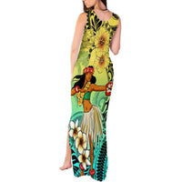 Honolulu Hawaii Tank Maxi Dress Ilima Plumeria with Hula Girl LT7 - Polynesian Pride