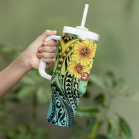Honolulu Hawaii Tumbler With Handle Ilima Plumeria with Hula Girl