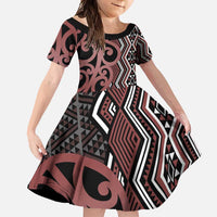 Maori Taniko Patterns Family Matching Tank Maxi Dress and Hawaiian Shirt Brown Patiki Motifs Mix Whakairo Ngaru