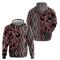 Maori Taniko Patterns Hoodie Brown Patiki Motifs Mix Whakairo Ngaru