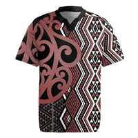 Maori Taniko Patterns Rugby Jersey Brown Patiki Motifs Mix Whakairo Ngaru