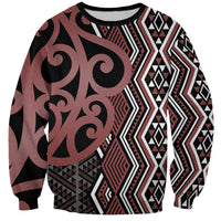 Maori Taniko Patterns Sweatshirt Brown Patiki Motifs Mix Whakairo Ngaru LT7 Unisex Brown - Polynesian Pride