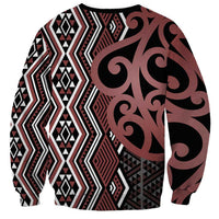 Maori Taniko Patterns Sweatshirt Brown Patiki Motifs Mix Whakairo Ngaru LT7 - Polynesian Pride