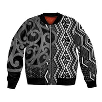 Maori Taniko Patterns Bomber Jacket Black Patiki Motifs Mix Whakairo Ngaru