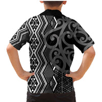 Maori Taniko Patterns Family Matching Mermaid Dress and Hawaiian Shirt Black Patiki Motifs Mix Whakairo Ngaru