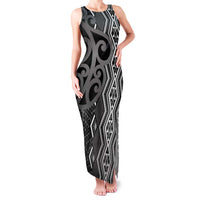 Maori Taniko Patterns Family Matching Tank Maxi Dress and Hawaiian Shirt Black Patiki Motifs Mix Whakairo Ngaru