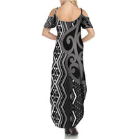 Maori Taniko Patterns Summer Maxi Dress Black Patiki Motifs Mix Whakairo Ngaru