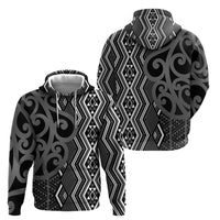 Maori Taniko Patterns Zip Hoodie Black Patiki Motifs Mix Whakairo Ngaru