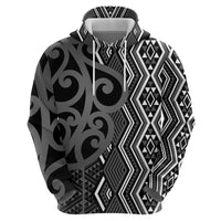 Maori Taniko Patterns Zip Hoodie Black Patiki Motifs Mix Whakairo Ngaru