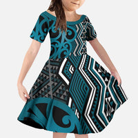 Maori Taniko Patterns Family Matching Tank Maxi Dress and Hawaiian Shirt Azure Patiki Motifs Mix Whakairo Ngaru