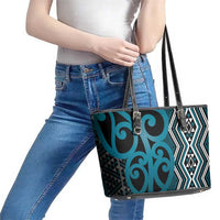 Maori Taniko Patterns Leather Tote Bag Azure Patiki Motifs Mix Whakairo Ngaru