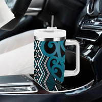 Maori Taniko Patterns Tumbler With Handle Azure Patiki Motifs Mix Whakairo Ngaru