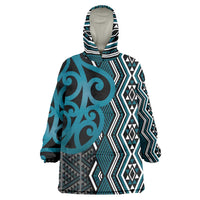 Maori Taniko Patterns Wearable Blanket Hoodie Azure Patiki Motifs Mix Whakairo Ngaru