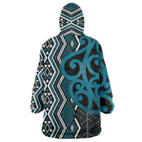 Maori Taniko Patterns Wearable Blanket Hoodie Azure Patiki Motifs Mix Whakairo Ngaru