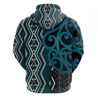 Maori Taniko Patterns Zip Hoodie Azure Patiki Motifs Mix Whakairo Ngaru