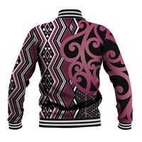 Maori Taniko Patterns Baseball Jacket Pink Patiki Motifs Mix Whakairo Ngaru