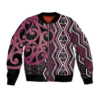 Maori Taniko Patterns Bomber Jacket Pink Patiki Motifs Mix Whakairo Ngaru