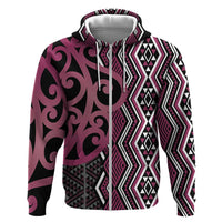 Maori Taniko Patterns Hoodie Pink Patiki Motifs Mix Whakairo Ngaru