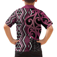 Maori Taniko Patterns Kid Hawaiian Shirt Pink Patiki Motifs Mix Whakairo Ngaru