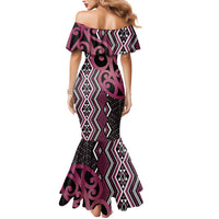 Maori Taniko Patterns Mermaid Dress Pink Patiki Motifs Mix Whakairo Ngaru