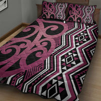 Maori Taniko Patterns Quilt Bed Set Pink Patiki Motifs Mix Whakairo Ngaru