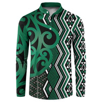 Maori Taniko Patterns Button Sweatshirt Pounamu Patiki Motifs Mix Whakairo Ngaru LT7 Green - Polynesian Pride