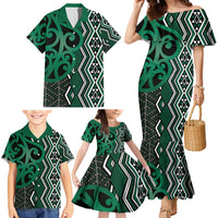 Maori Taniko Patterns Family Matching Mermaid Dress and Hawaiian Shirt Pounamu Patiki Motifs Mix Whakairo Ngaru