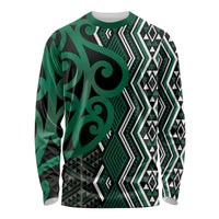 Maori Taniko Patterns Long Sleeve Shirt Pounamu Patiki Motifs Mix Whakairo Ngaru LT7 Unisex Green - Polynesian Pride