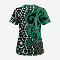 Maori Taniko Patterns Scrub Top Pounamu Patiki Motifs Mix Whakairo Ngaru - Polynesian Pride