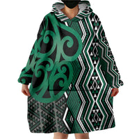 Maori Taniko Patterns Wearable Blanket Hoodie Pounamu Patiki Motifs Mix Whakairo Ngaru