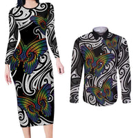 Aotearoa Takatapui Pride Couples Matching Long Sleeve Bodycon Dress and Long Sleeve Button Shirt Rainbow Butterfly - Free To Love