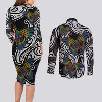 Aotearoa Takatapui Pride Couples Matching Long Sleeve Bodycon Dress and Long Sleeve Button Shirt Rainbow Butterfly - Free To Love