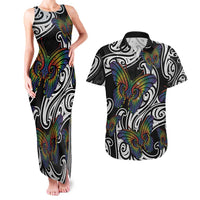 Aotearoa Takatapui Pride Couples Matching Tank Maxi Dress and Hawaiian Shirt Rainbow Butterfly - Free To Love