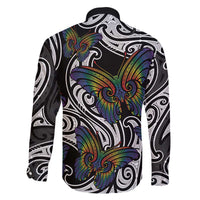 Aotearoa Takatapui Pride Family Matching Off The Shoulder Long Sleeve Dress and Hawaiian Shirt Rainbow Butterfly - Free To Love