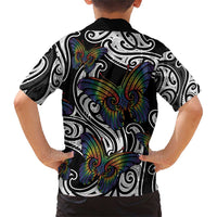 Aotearoa Takatapui Pride Family Matching Short Sleeve Bodycon Dress and Hawaiian Shirt Rainbow Butterfly - Free To Love