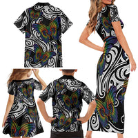 Aotearoa Takatapui Pride Family Matching Short Sleeve Bodycon Dress and Hawaiian Shirt Rainbow Butterfly - Free To Love