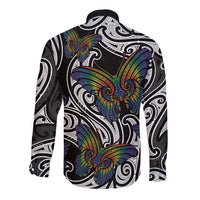 Aotearoa Takatapui Pride Long Sleeve Button Shirt Rainbow Butterfly - Free To Love LT7 - Polynesian Pride