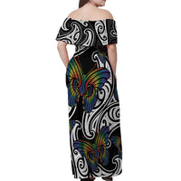 Aotearoa Takatapui Pride Off Shoulder Maxi Dress Rainbow Butterfly - Free To Love LT7 - Polynesian Pride